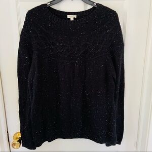 TALBOTS black speckled cable knot crewneck cotton sweater size large petite